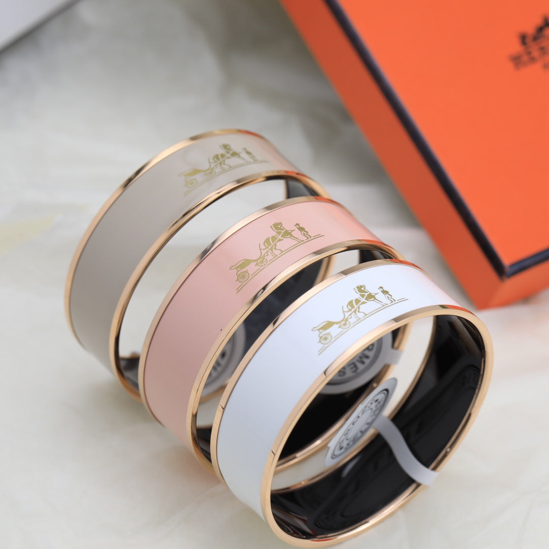 18K Hermes Enamel Cal ̈ ̈che Wide Bangle Bracelet