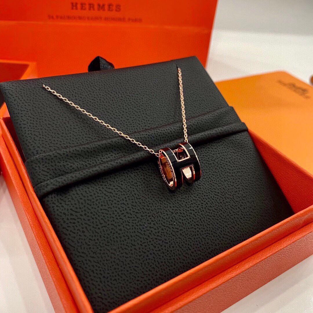 18K Hermes Mini Pop Black Necklace