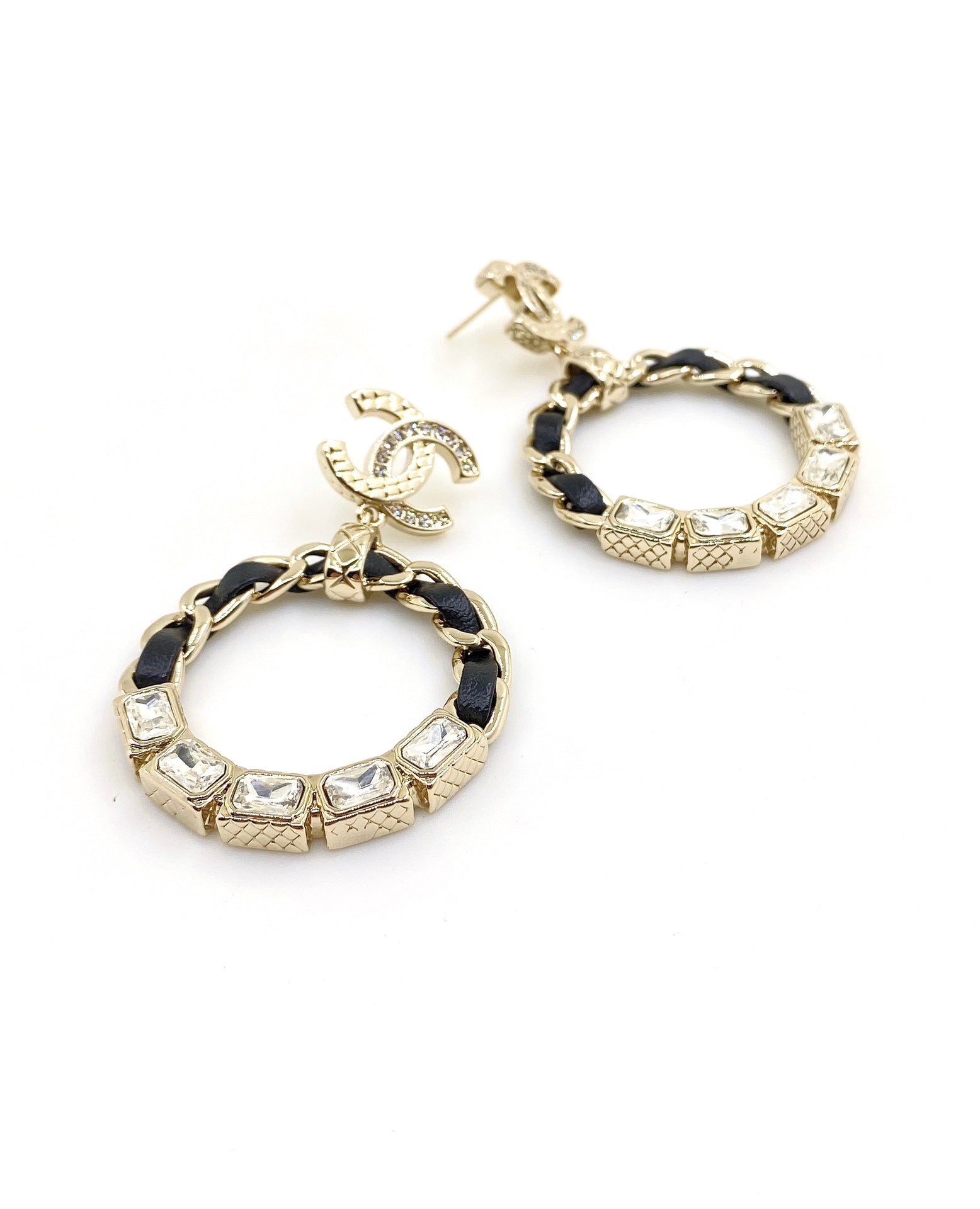 18K Chanel Leather Circle Earrings