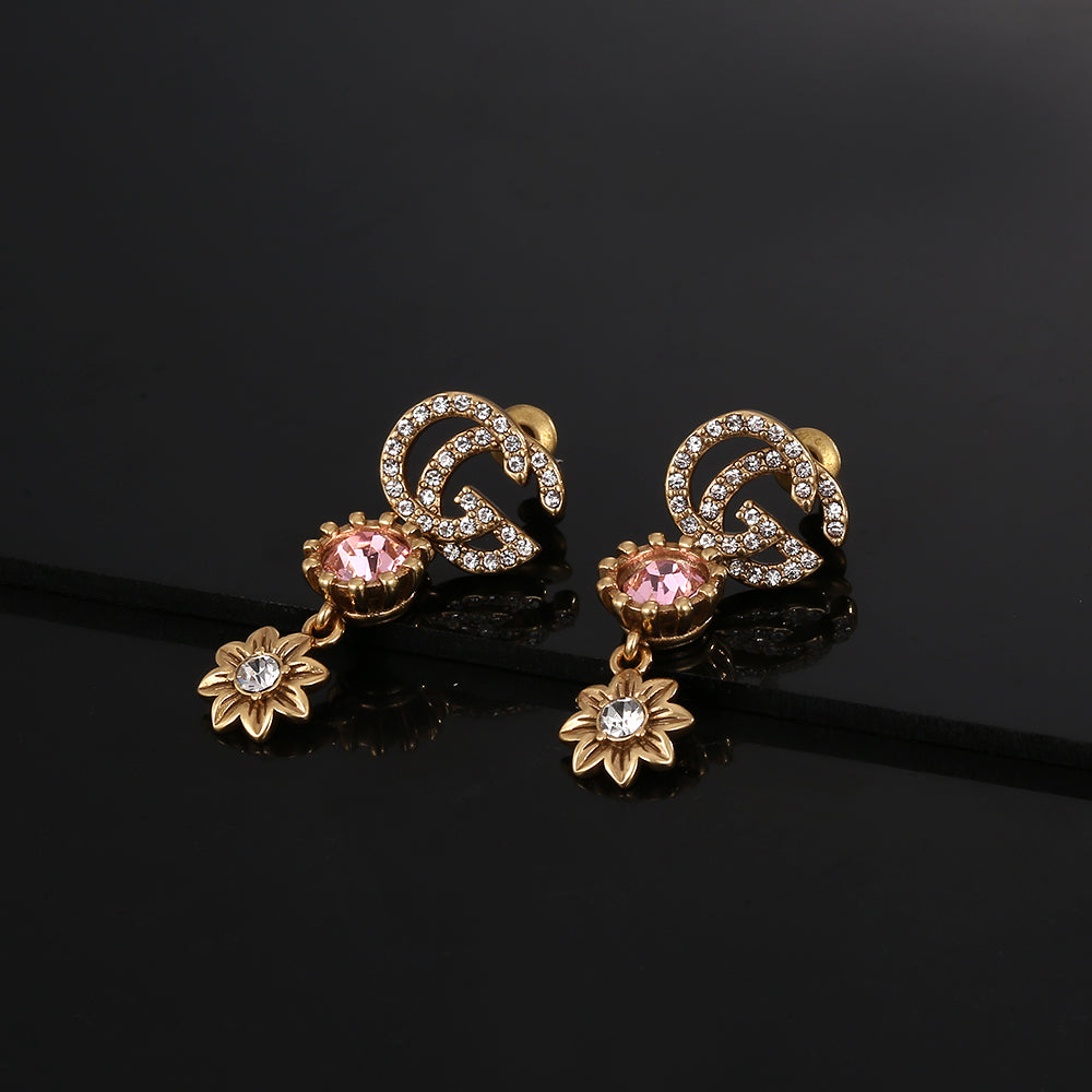 18K Gucci Double Flower Crystal Earrings