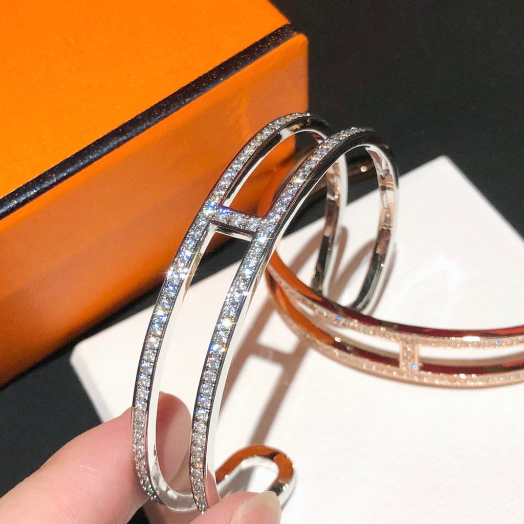 18K Hermes Ever Chain D¡ ̄ancre Cuff Diamond Bracelet