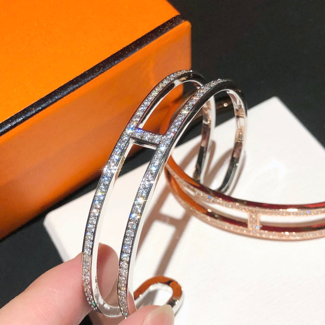 18K Hermes Ever Chain D¡ ̄ancre Cuff Diamond Bracelet