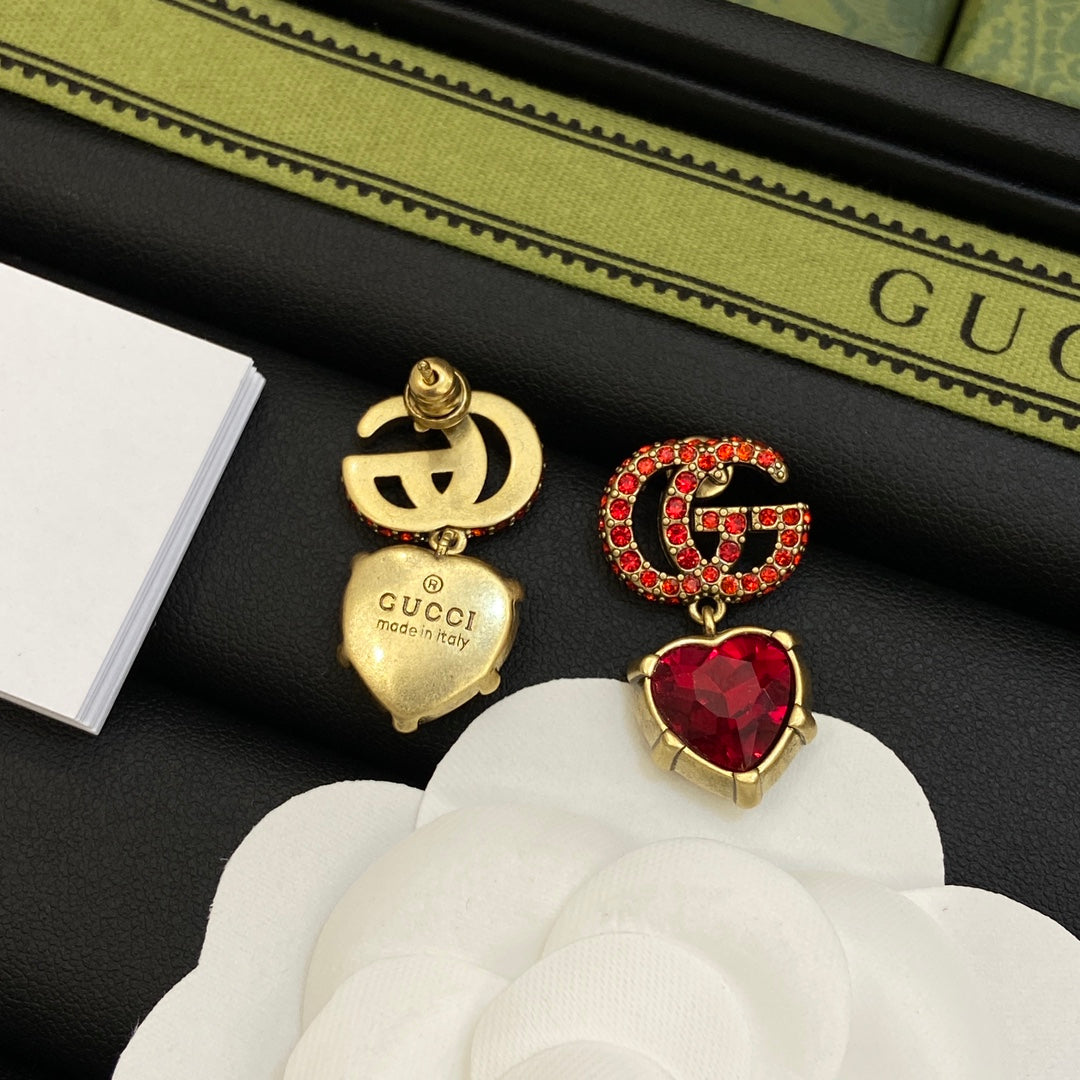 18K Gucci Double Red Crystal Earrings