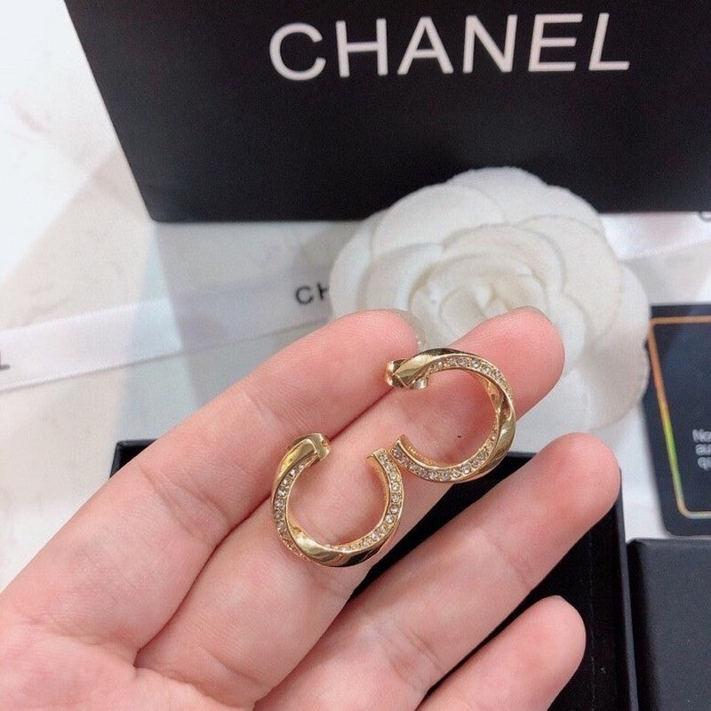 18K Chanel Half Circle Diamond Earrings