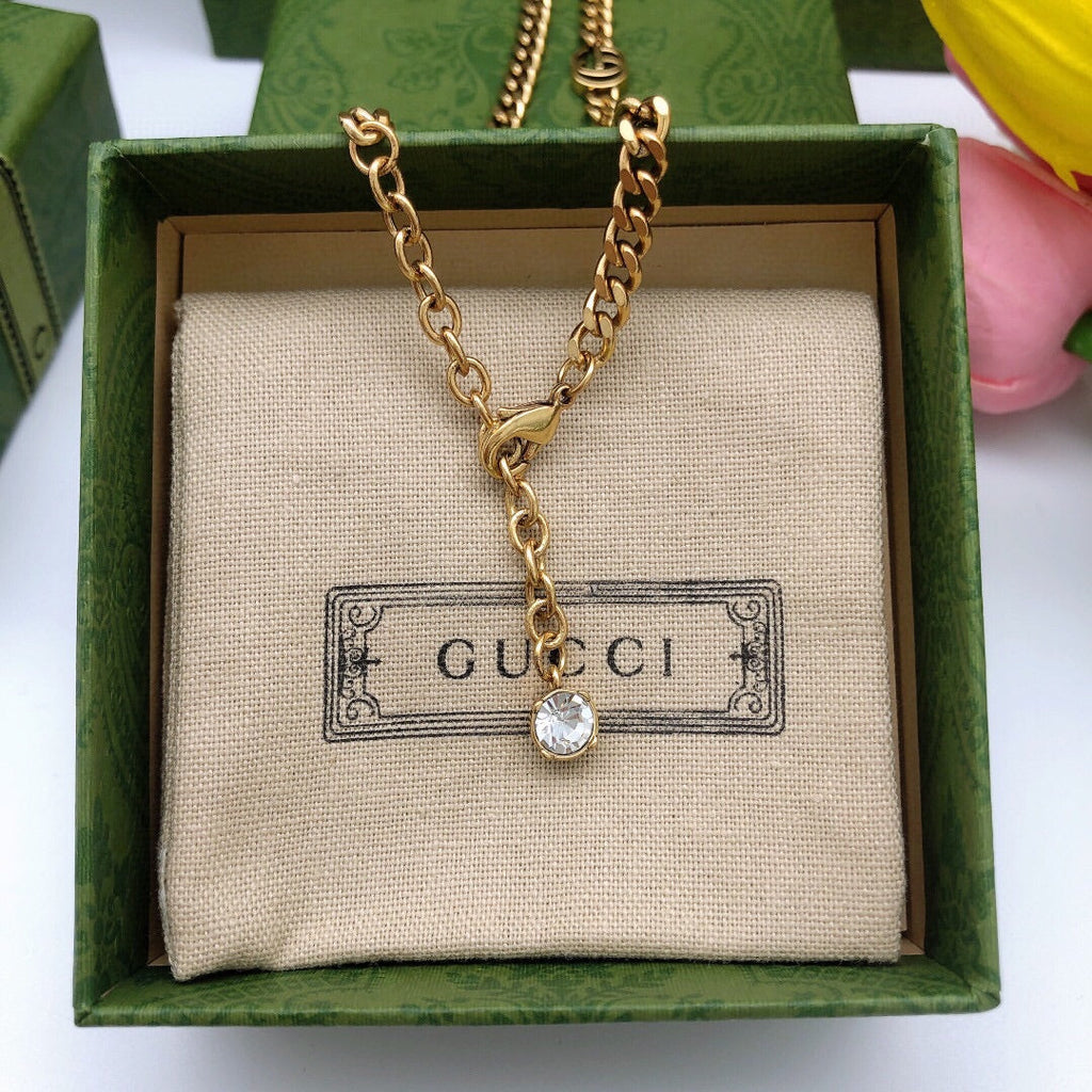 18K Gucci Double Flower Crystals Necklace