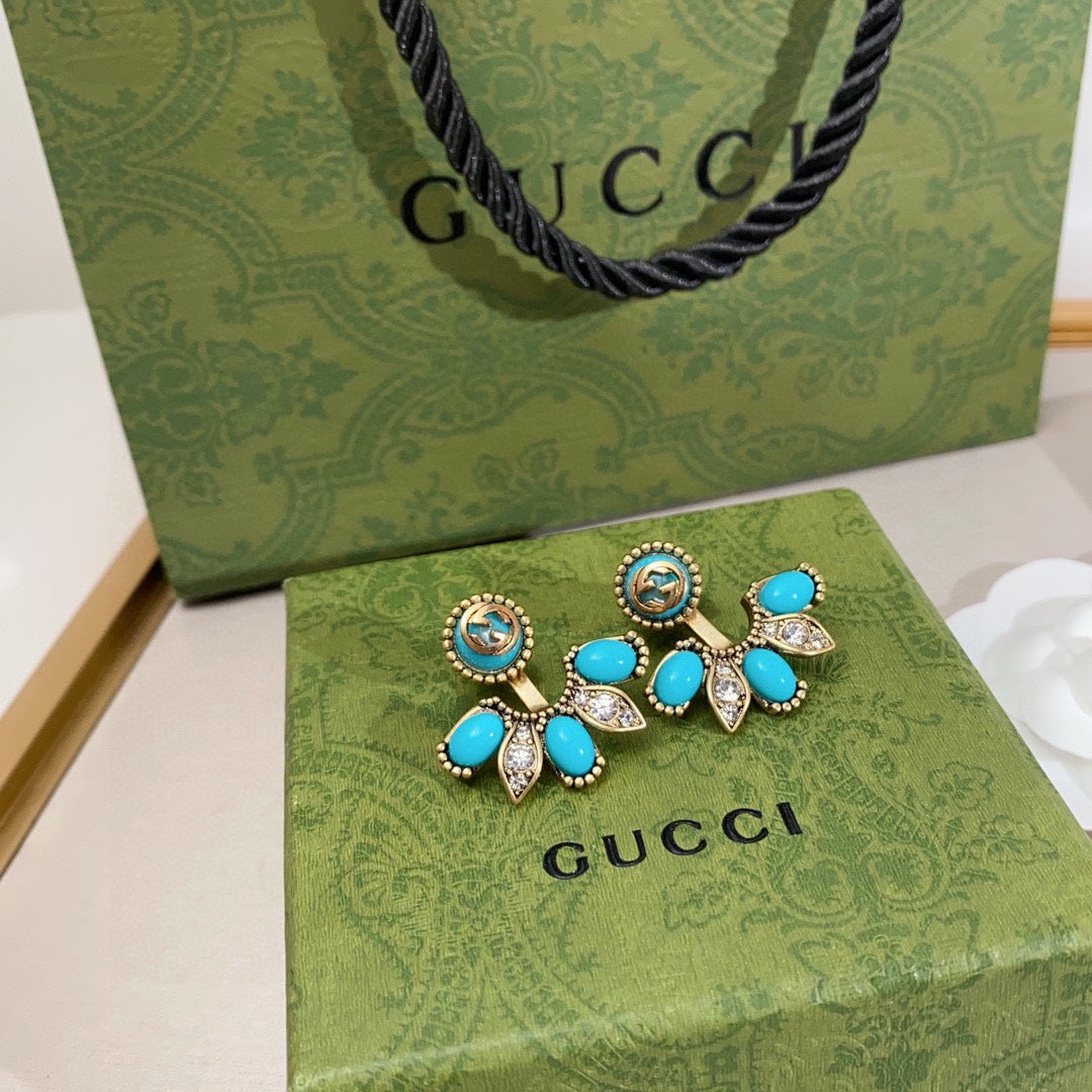 18K Gucci Double Blue Flowers Earrings