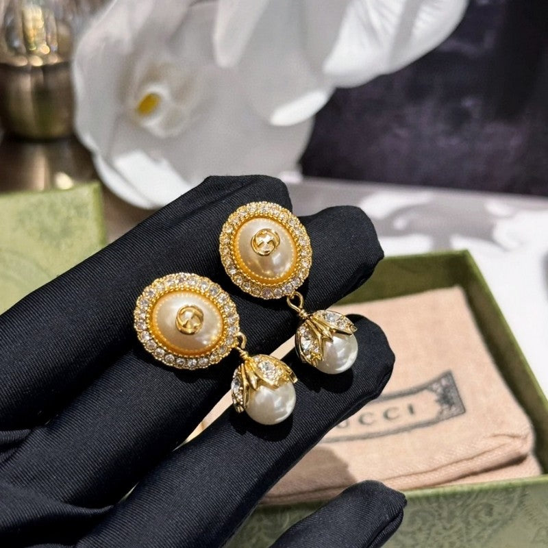 18K Gucci Double Flower Pearl Earrings