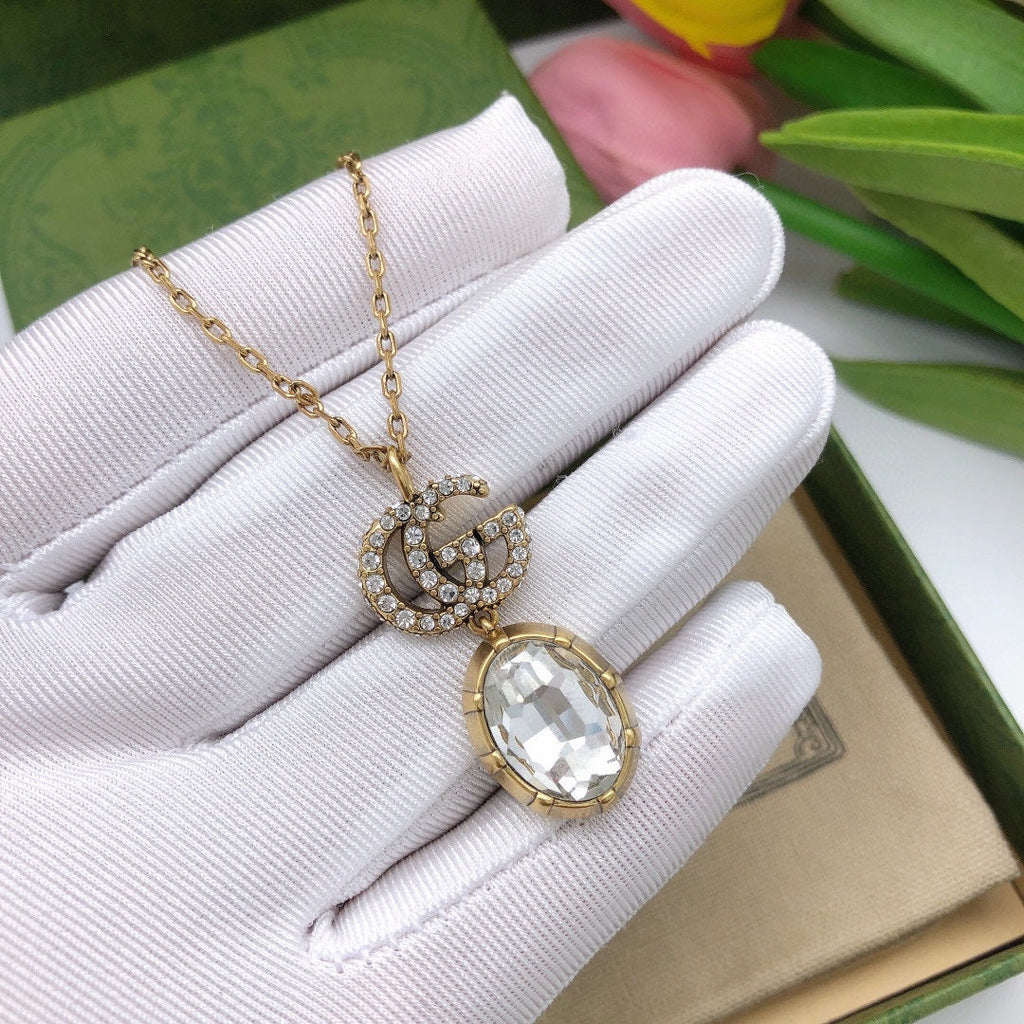 18K Gucci Double Crystal Necklace