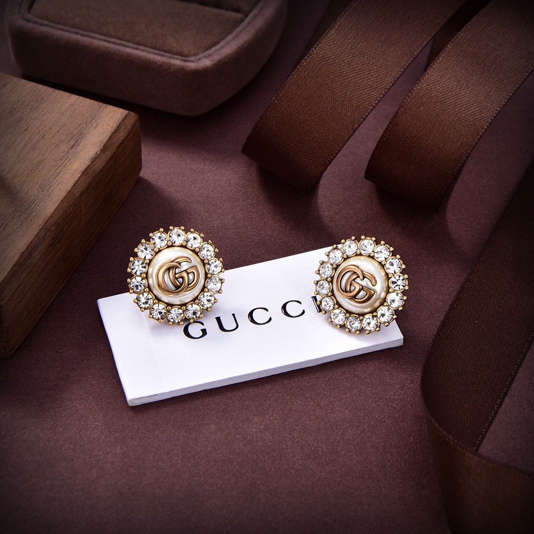 18K Gucci Double Flower Crystals Earrings