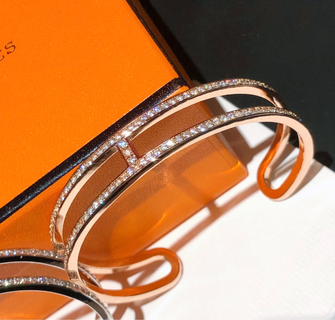 18K Hermes Ever Chain D¡ ̄ancre Cuff Diamond Bracelet