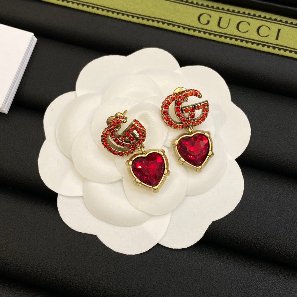 18K Gucci Double Red Crystal Earrings