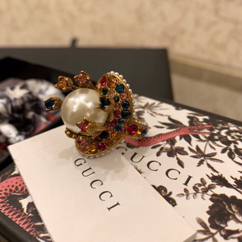 18K Gucci Double Multistone Pearl Ring