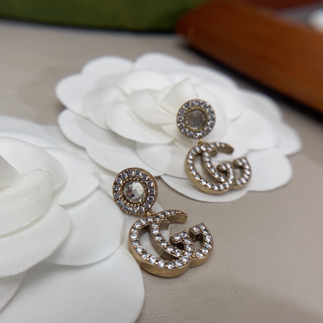 18K Gucci Double Crystal Pendant Earrings