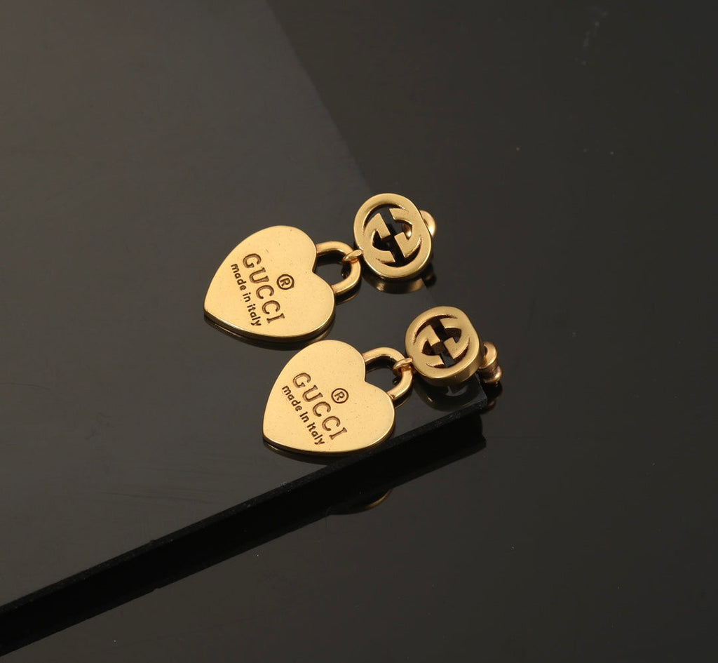 18K Gucci Double Heart Pendant Earrings