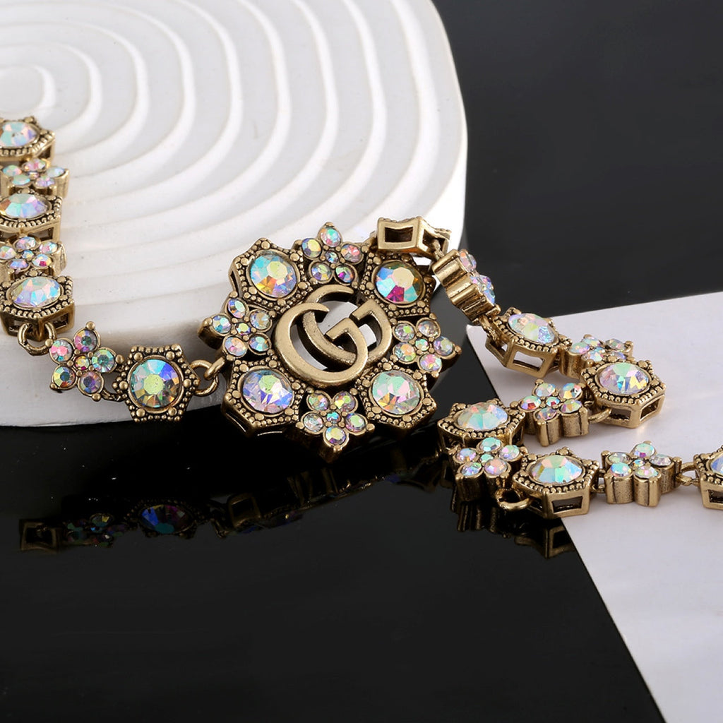 18K Gucci Double Crystals Chain Choker Necklace