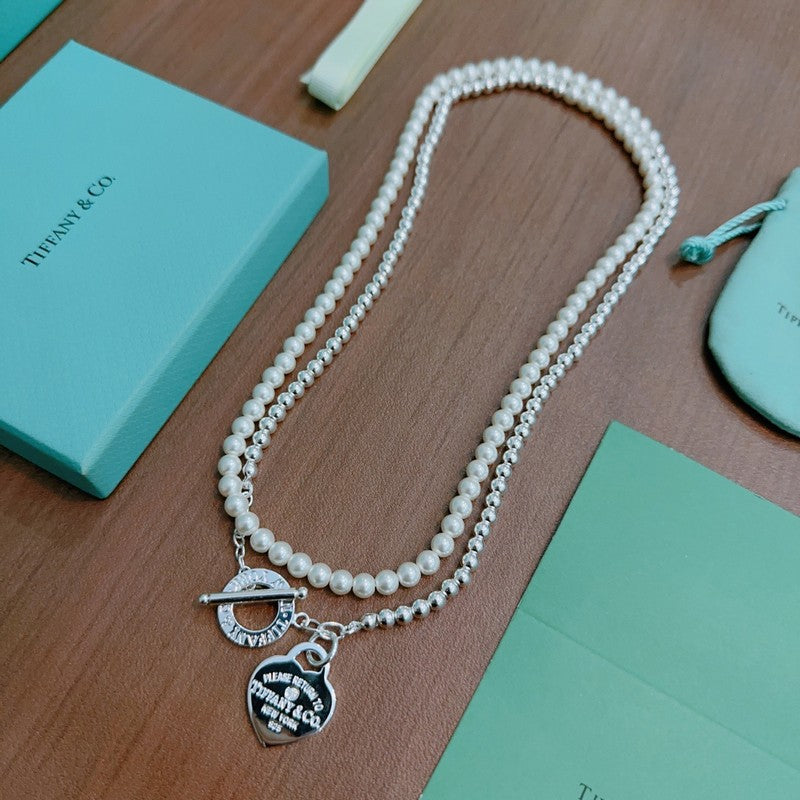 18K Tiffany Return to Heart Tag Chain Pearl Link Necklace