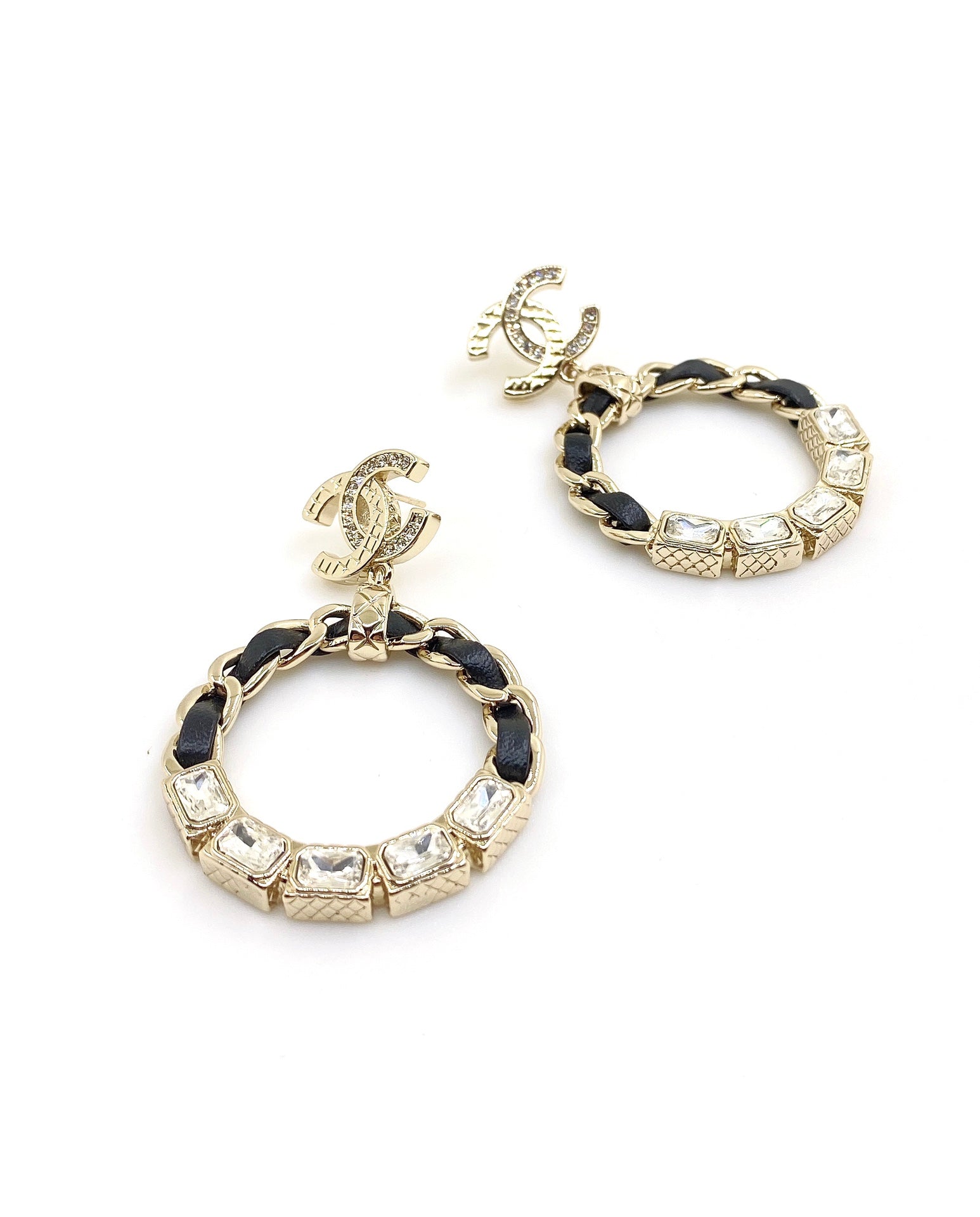18K Chanel Leather Circle Earrings