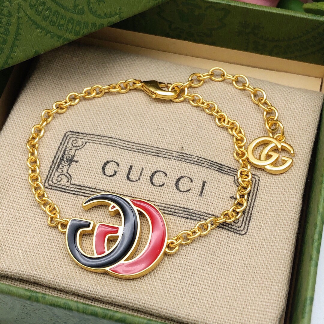 18K Gucci Double Pink & Black Logo Bracelet