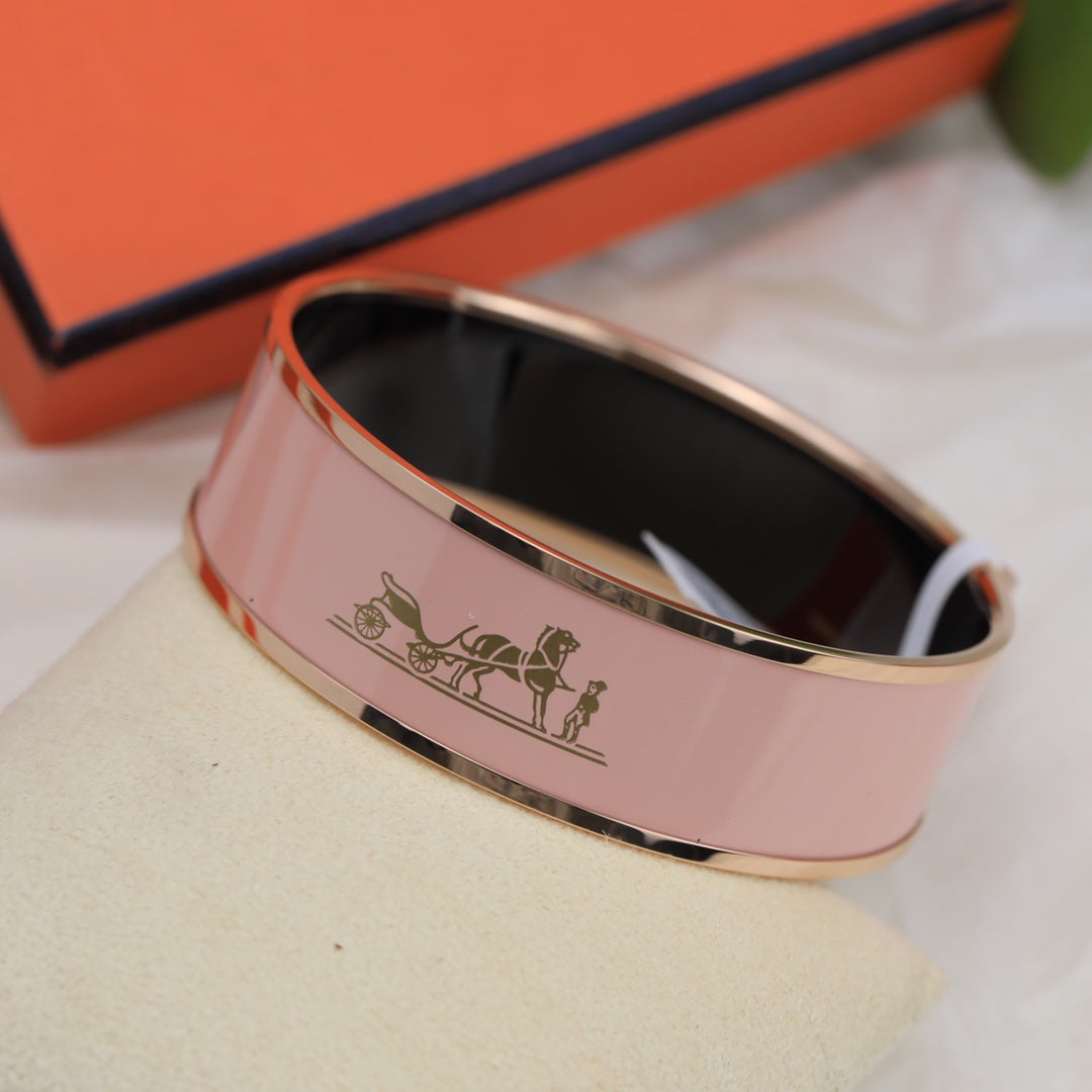 18K Hermes Enamel Cal ̈ ̈che Wide Bangle Bracelet