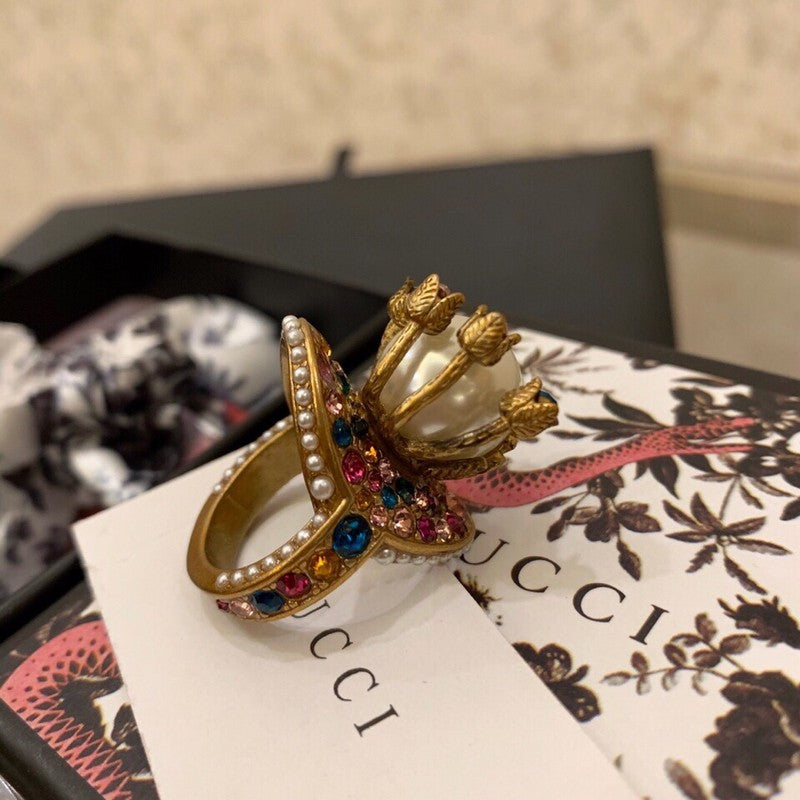 18K Gucci Double Multistone Pearl Ring