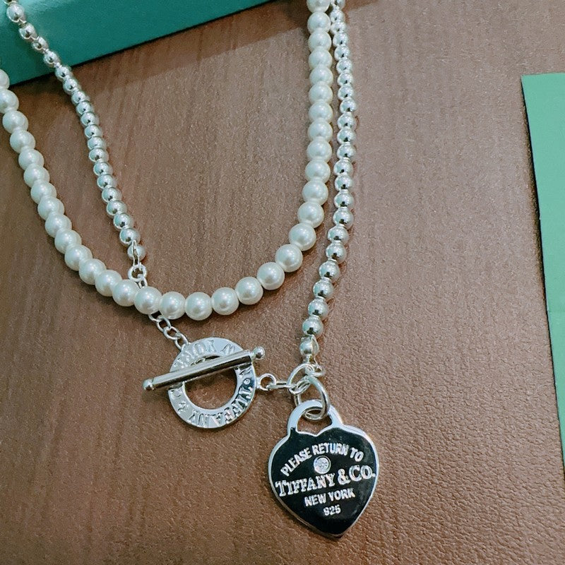 18K Tiffany Return to Heart Tag Chain Pearl Link Necklace