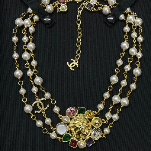 18K Chanel Color Crystal Pearl Chain Necklace