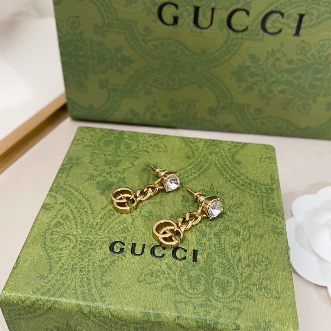 18K Gucci Double Crystal Chain Earrings