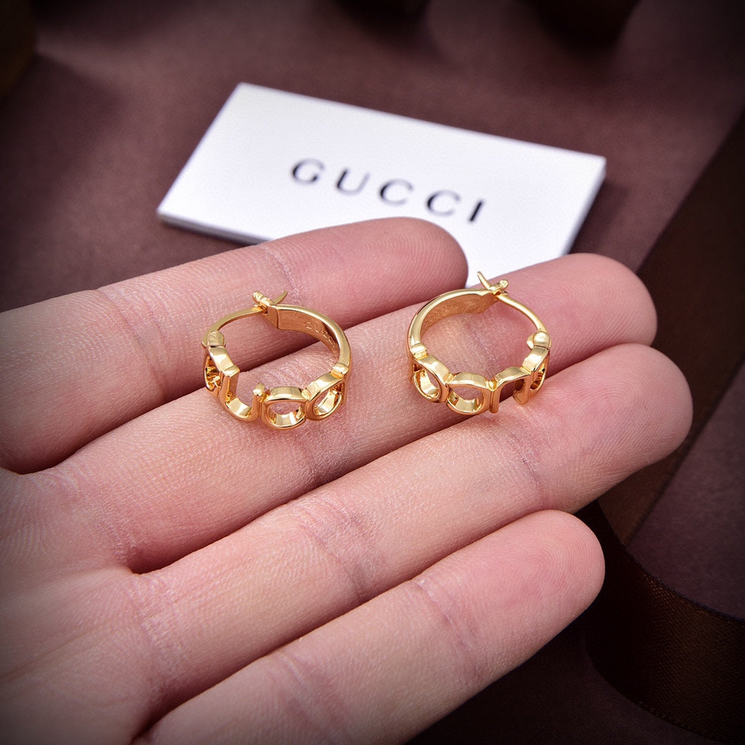 18K Gucci Double Script Earrings