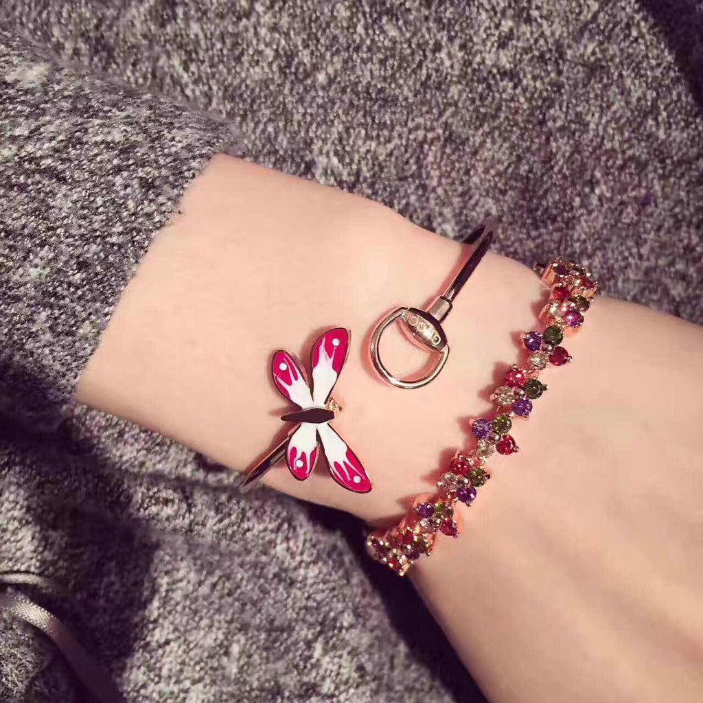 18K Gucci Double Flora Bangle Bracelet