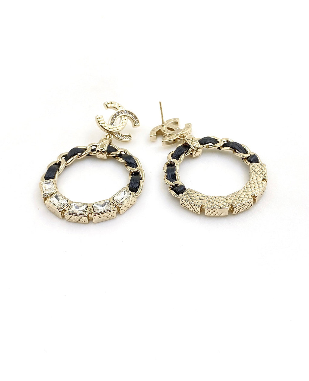 18K Chanel Leather Circle Earrings
