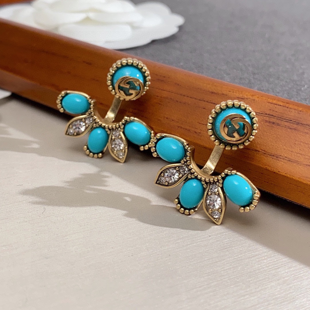 18K Gucci Double Blue Flowers Earrings