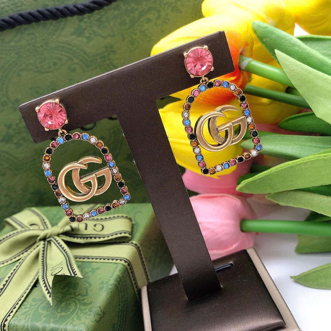 18K Gucci Double Color Crystals Earrings