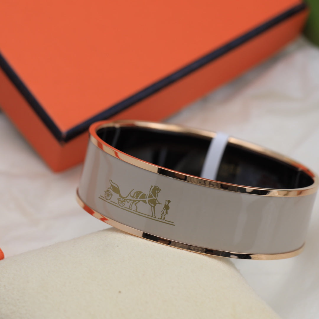 18K Hermes Enamel Cal ̈ ̈che Wide Bangle Bracelet