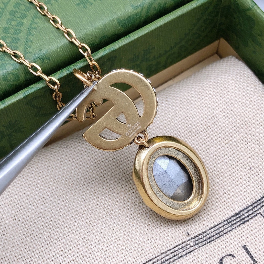 18K Gucci Double Crystal Necklace