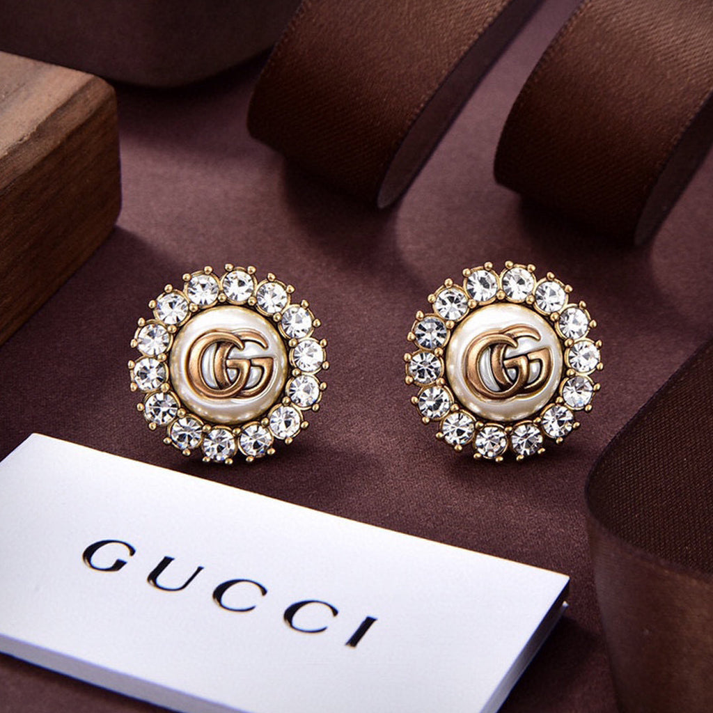 18K Gucci Double Flower Crystals Earrings