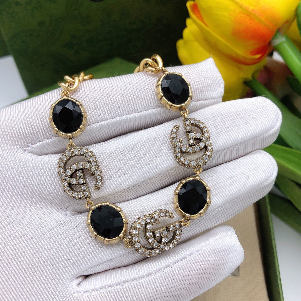 18K Gucci Double Black Stones Chain Bracelet