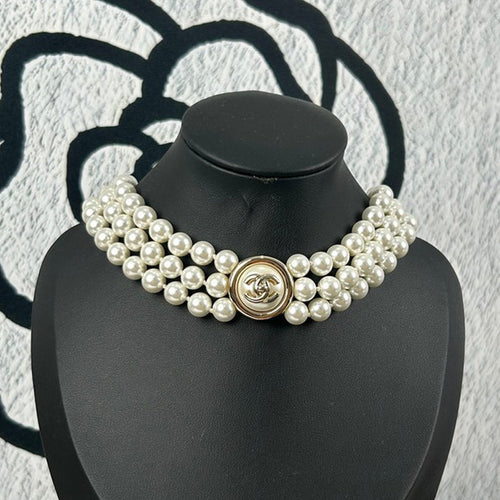 18K Chanel Choker Pearl Chain Necklace