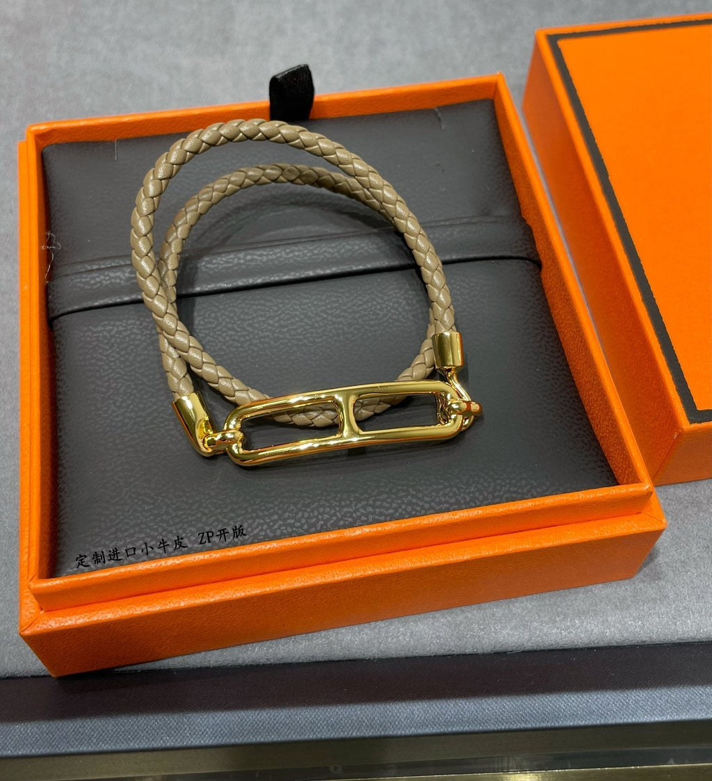 18K Hermes Roulis Double Tour Grey Bracelet