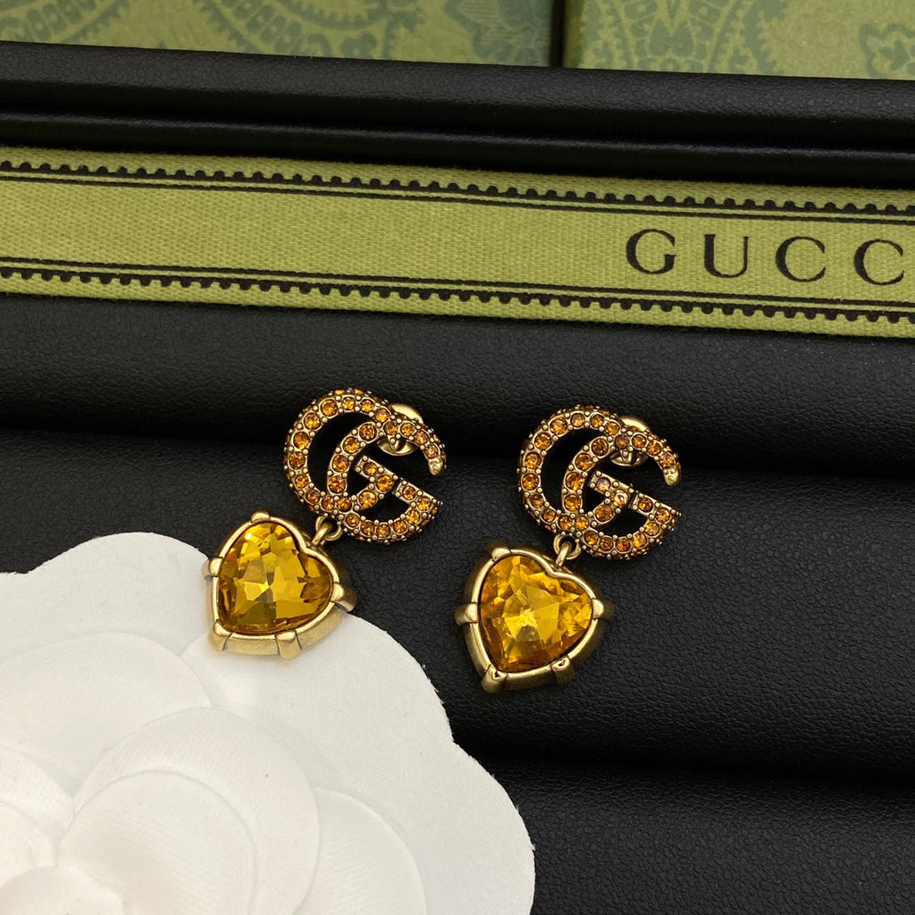 18K Gucci Double Yellow Crystal Earrings