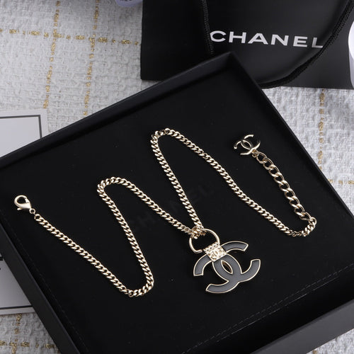 18K Chanel Black Resin Logo Necklace