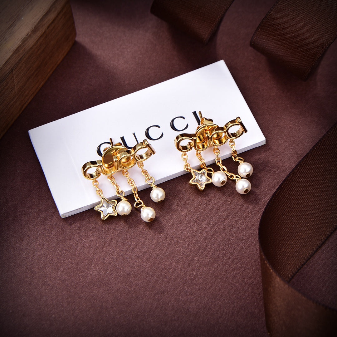 18K Gucci Double Script Pearl Earrings