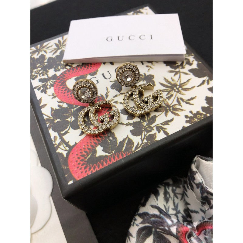 18K Gucci Double GucciCrystal Pendant Earrings