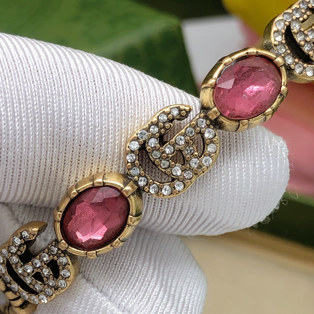 18K Gucci Double Red Crystals Open Cuff Bracelet