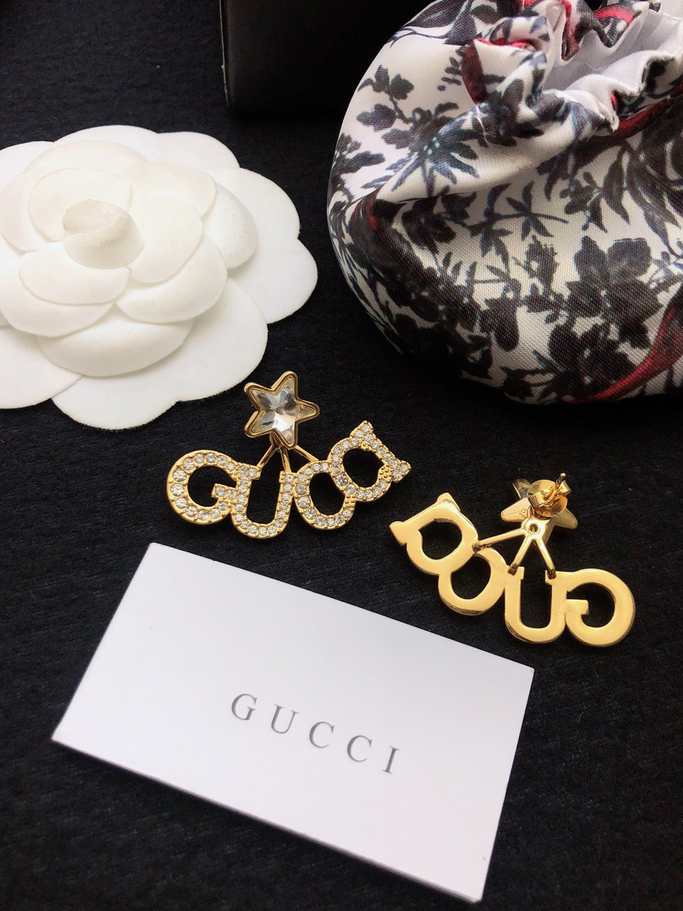 18K Gucci Double Script Star Earrings