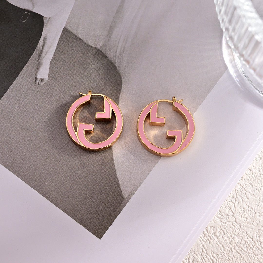 18K Gucci Double Pink Hollow Earrings