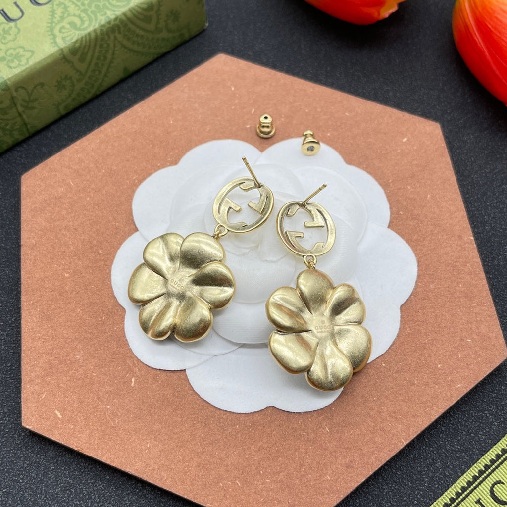 18K Gucci Double Color Crystals Flower Earrings