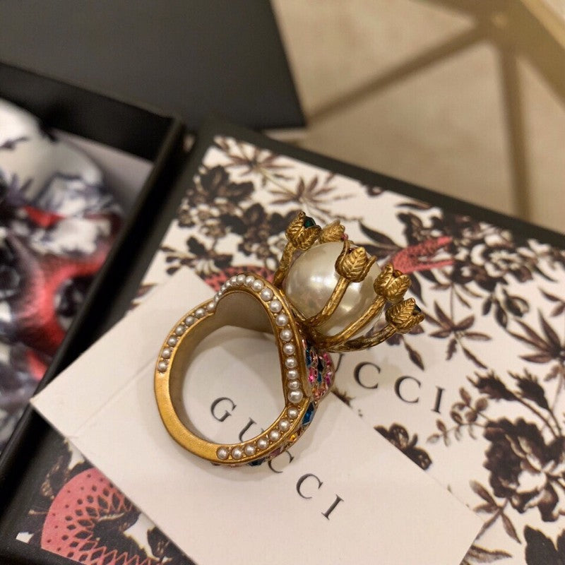 18K Gucci Double Multistone Pearl Ring
