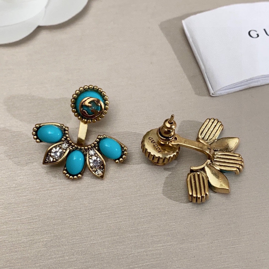 18K Gucci Double Blue Flowers Earrings