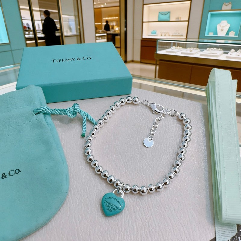 18K Tiffany Return to Big Blue Heart Tag Bead Bracelet