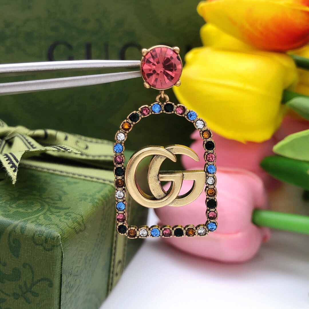 18K Gucci Double Color Crystals Earrings